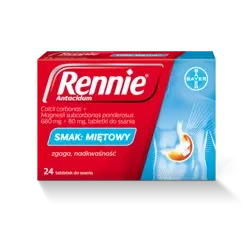 Rennie Antacidum, tabletki do ssania, smak miętowy, 24 sztuki