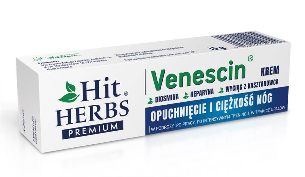 WROCŁAWSKIE ZAKŁ. ZIELARSKIE "HERBAPOL" Hit Herbs Premium Venescin, krem na opuchnięte i ciężkie nogi, 35 g