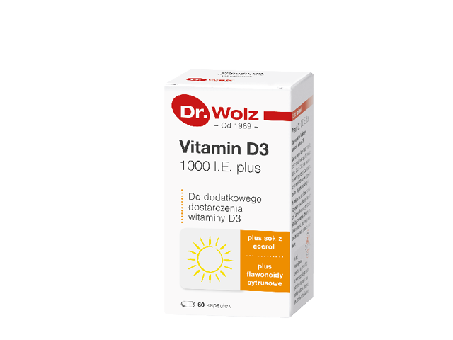 Витамин D3 Dr. Wolz Vitamin D3 1000 IE Plus, 1000 МЕ, с витамином C, от 3 лет, 60 капсул