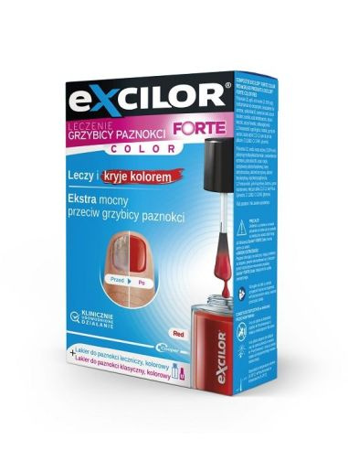 MAGNAPHARM POLAND SP. Z O.O. Excilor Forte Color RED, lakier do leczenia grzybicy paznokci, 30 ml+8 ml — Składniki i ocena